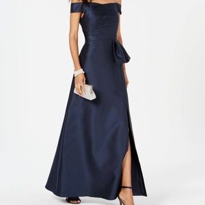 Adrianna Papell Navy Midnight Mikado Off The Shoulder Evening Gown